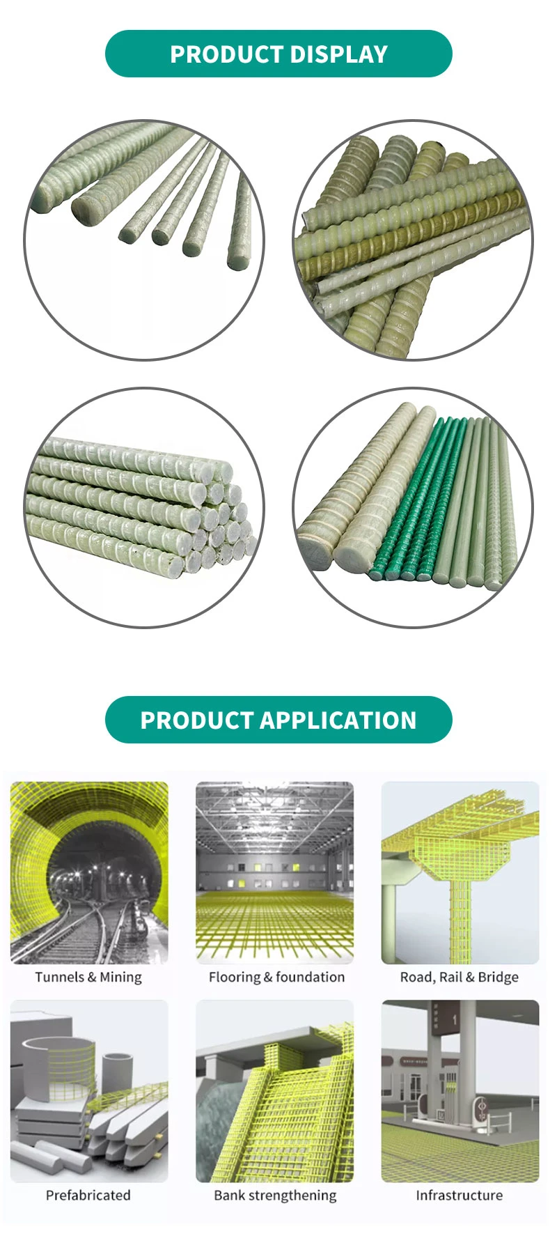 High Strength Composite Gfrp Rebar, Fiberglass Rebar, Glass Fiber Reinforced Rebar