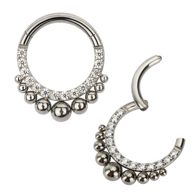 ASTM F136 Titan CZ Pave mit Tribal Asia Balls Segment Ringe Clicker Knorpel Ohrring Nase Piercing für Frauen Schmuck