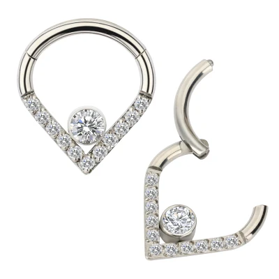 ASTM F136 Titan Herzform CZ Pave Scharnier Clicker Ringe Segment Ringe Knorpel Ohrring Hoop Frauen Körper Piercing Schmuck