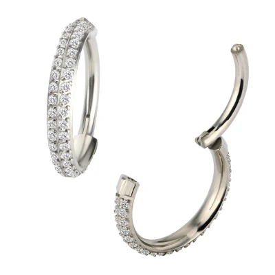 Mode ASTM F136 Titan 2 Linie CZ Pflastern Seite Segment Ringe Clicker Knorpel Ohrringe Hoop Körper Piercing für Frauen schmuck